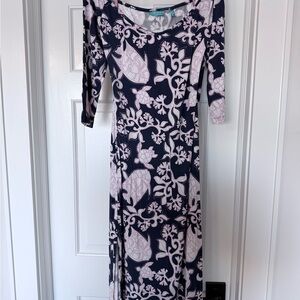 Tori Richard Navy and Light Pink Long Sleeve Dress